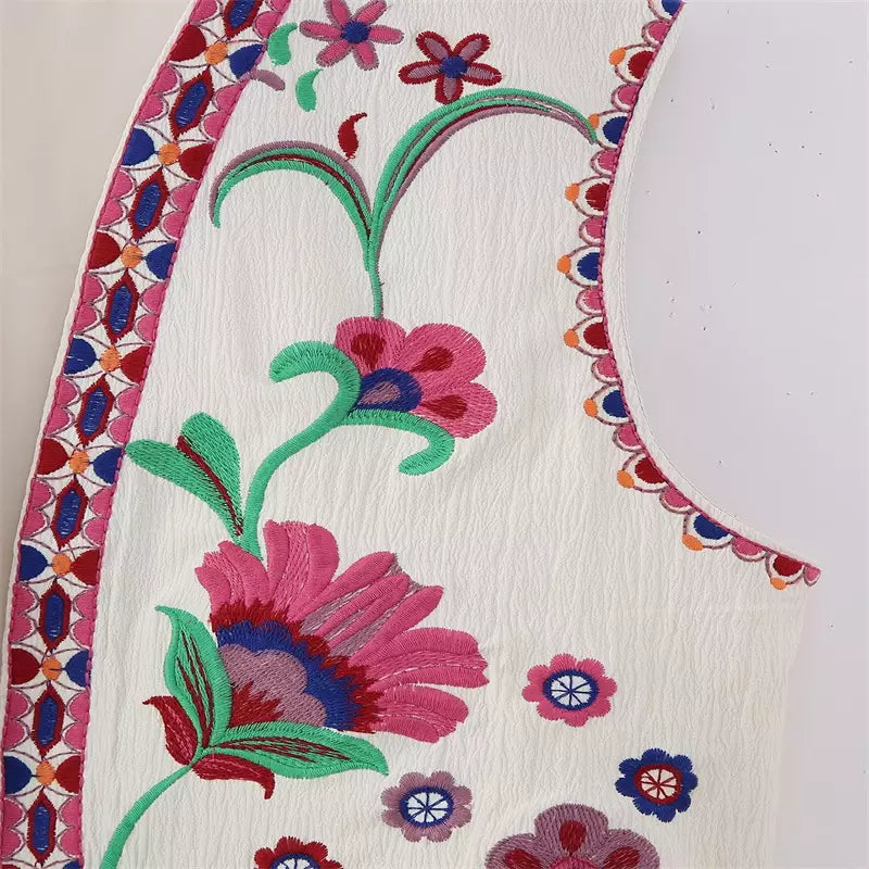 Blauwe Bloemen Gilet voor Dames Geborduurd