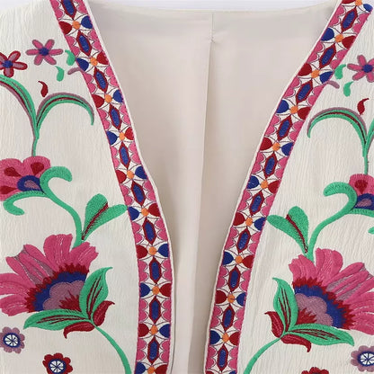 Blauwe Bloemen Gilet voor Dames Geborduurd