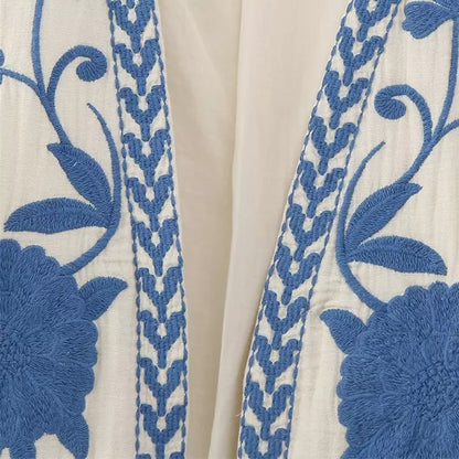 Blauwe Bloemen Gilet voor Dames Geborduurd
