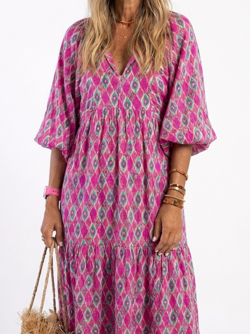 Apolijn Dames Midi Jurk | Zachte Stof, Driekwartmouwen, Geplooide Taille 6