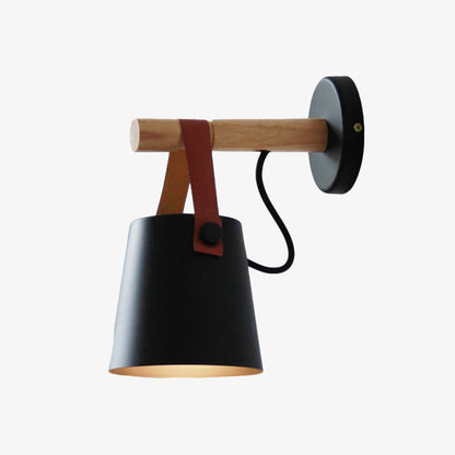 Scandinavische Houten Wandlamp Met Metalen Kap En Leren Band Moderne Design Wandverlichting Voor Slaapkamer Woonkamer Hal Met E27 Fitting