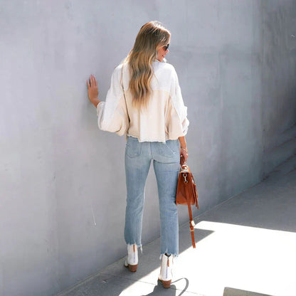 Korte Leren Jas Cropped Zoom Gerafelde Look