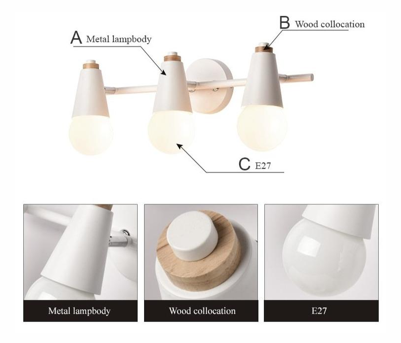 Wandlamp Metaal Hout 2 of 3 Lichts E27 Gekleurd Modern Slaapkamer Woonkamer