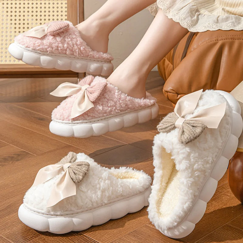 Winterpantoffels met Strik voor Vrouwen Warm en Zacht