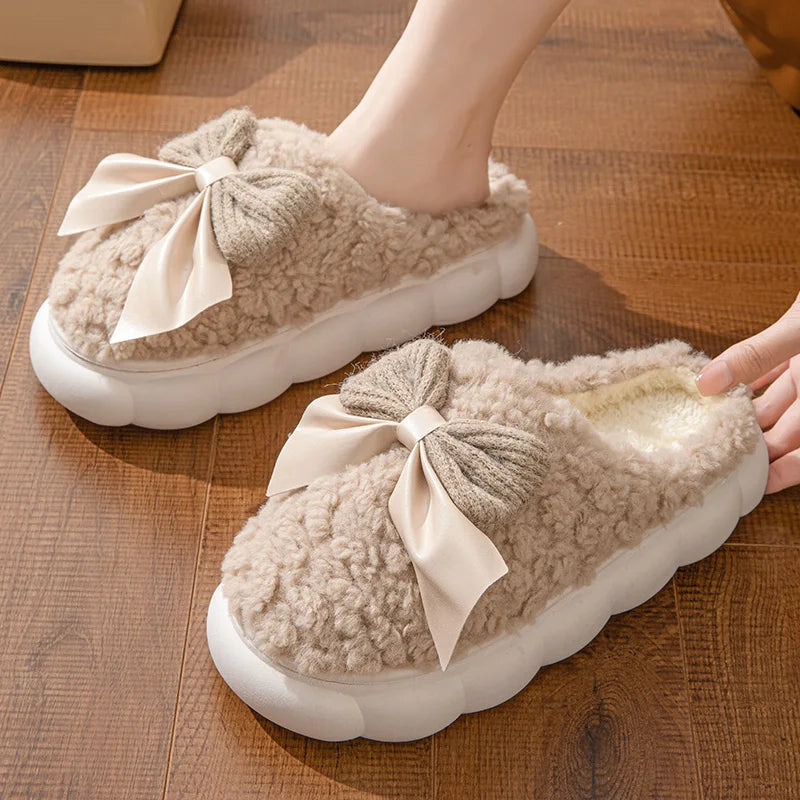 Winterpantoffels met Strik voor Vrouwen Warm en Zacht