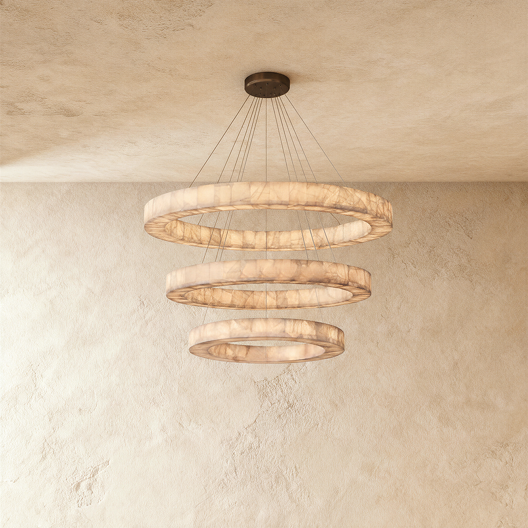 Teva Calciet Hanglamp Met Handgemaakte Steenringen En Zachte Sfeerverlichting