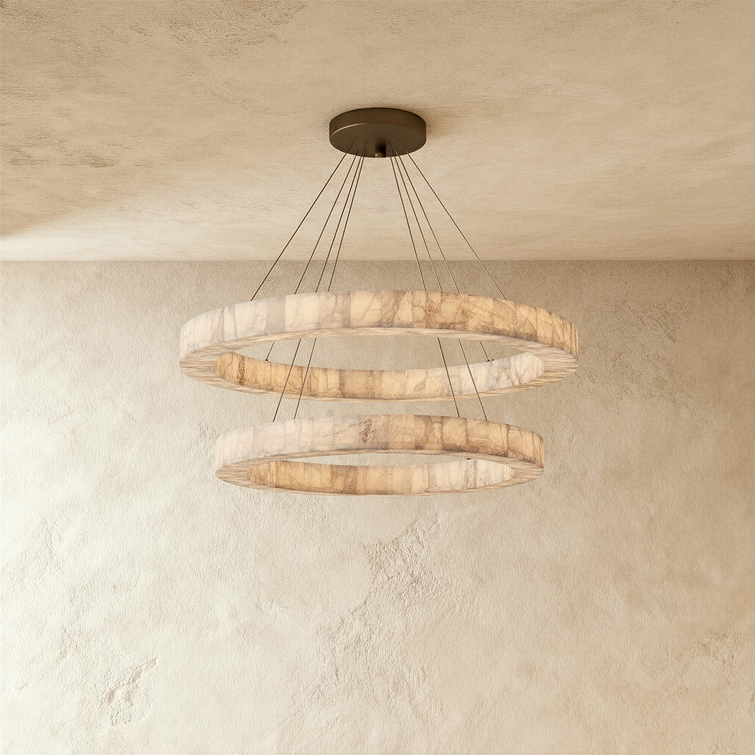 Teva Calciet Hanglamp Met Handgemaakte Steenringen En Zachte Sfeerverlichting