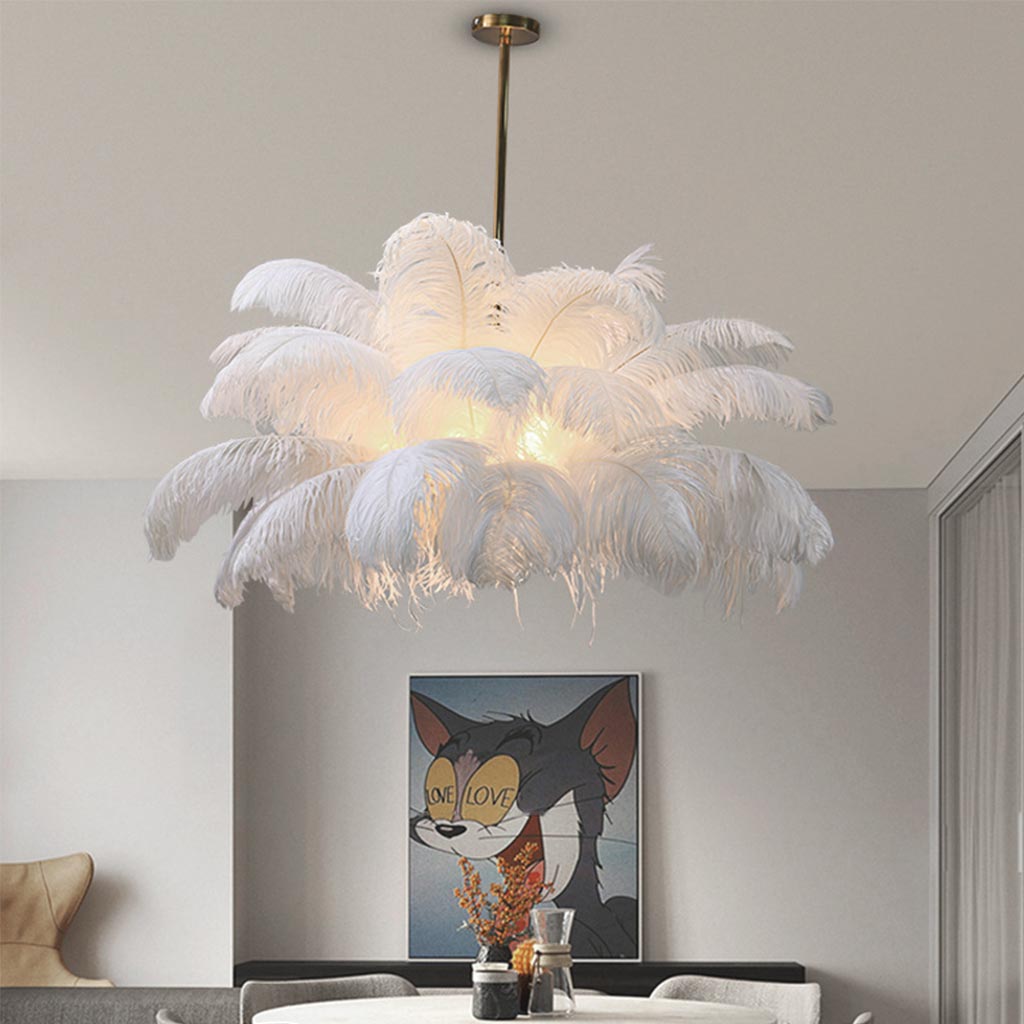 Veren Hanglamp Plafondlamp Struisvogelveren Wit LED 80cm 100cm Modern Design
