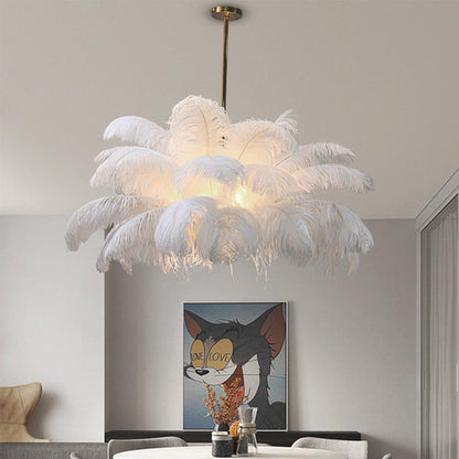 Veren Hanglamp Plafondlamp Struisvogelveren Wit LED 80cm 100cm Modern Design