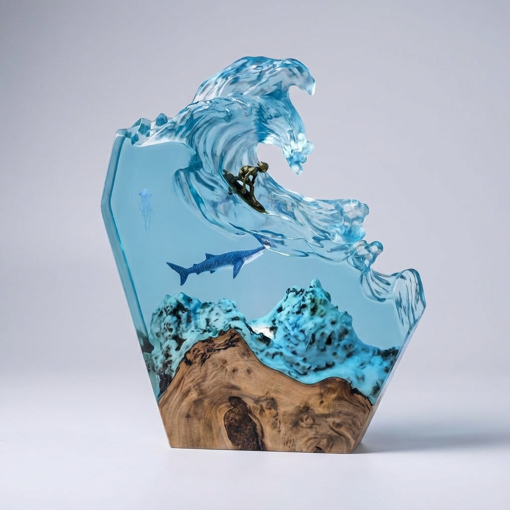 Resin Sfeerlamp Golf Surfer Hout Dimbaar LED Handgemaakt Oceaan Woonkamer Bureau Decoratielamp Sculptuur Cadeau