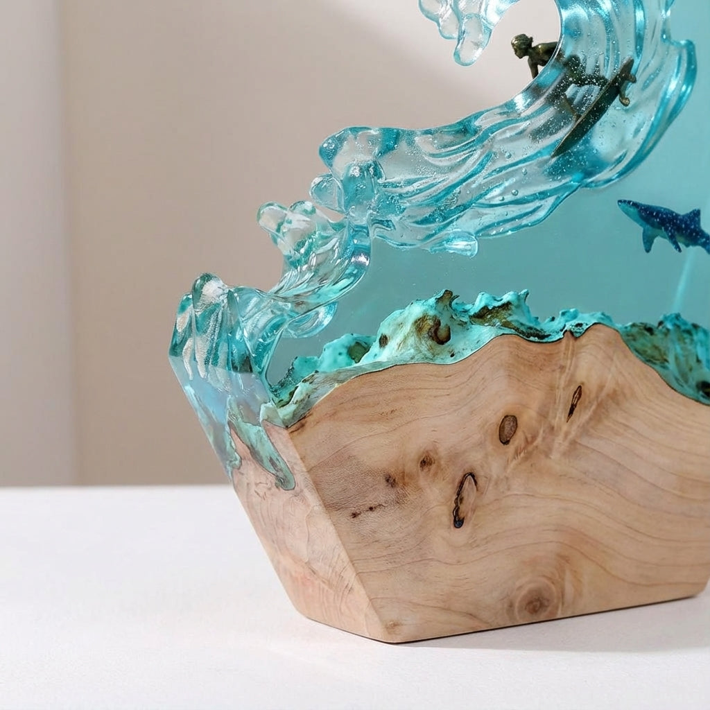 Resin Sfeerlamp Golf Surfer Hout Dimbaar LED Handgemaakt Oceaan Woonkamer Bureau Decoratielamp Sculptuur Cadeau