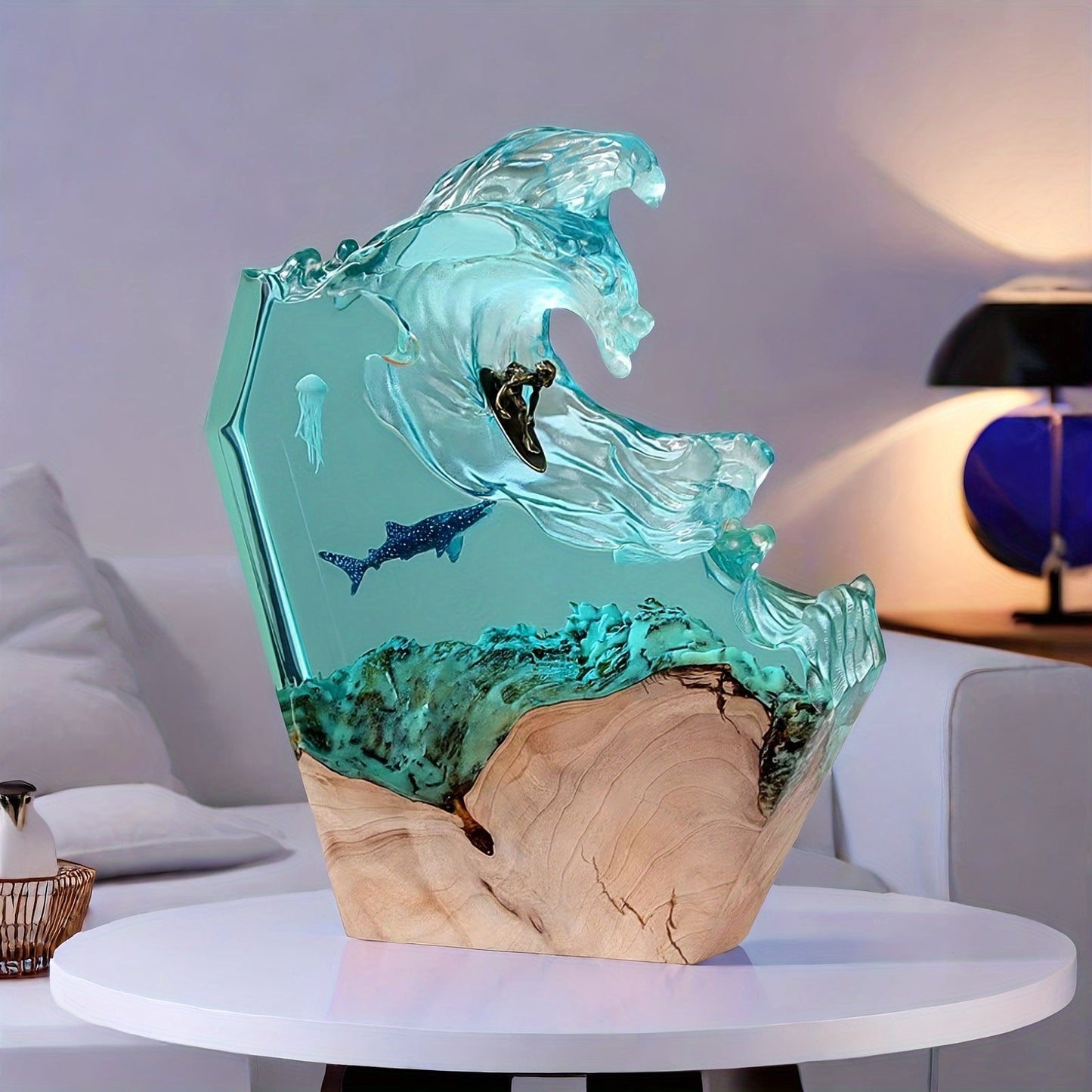 Resin Sfeerlamp Golf Surfer Hout Dimbaar LED Handgemaakt Oceaan Woonkamer Bureau Decoratielamp Sculptuur Cadeau