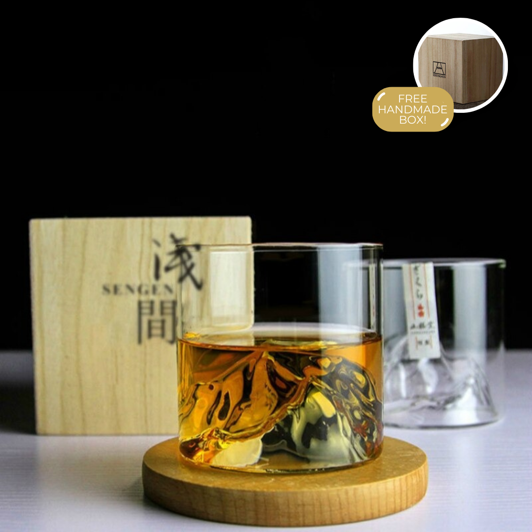 Japans Whisky Glas met 3D Bergrelief 200ml - Hittebestendig Kristalglas met Houten Geschenkdoos - Uniek Geografisch Design voor Whisky Liefhebbers