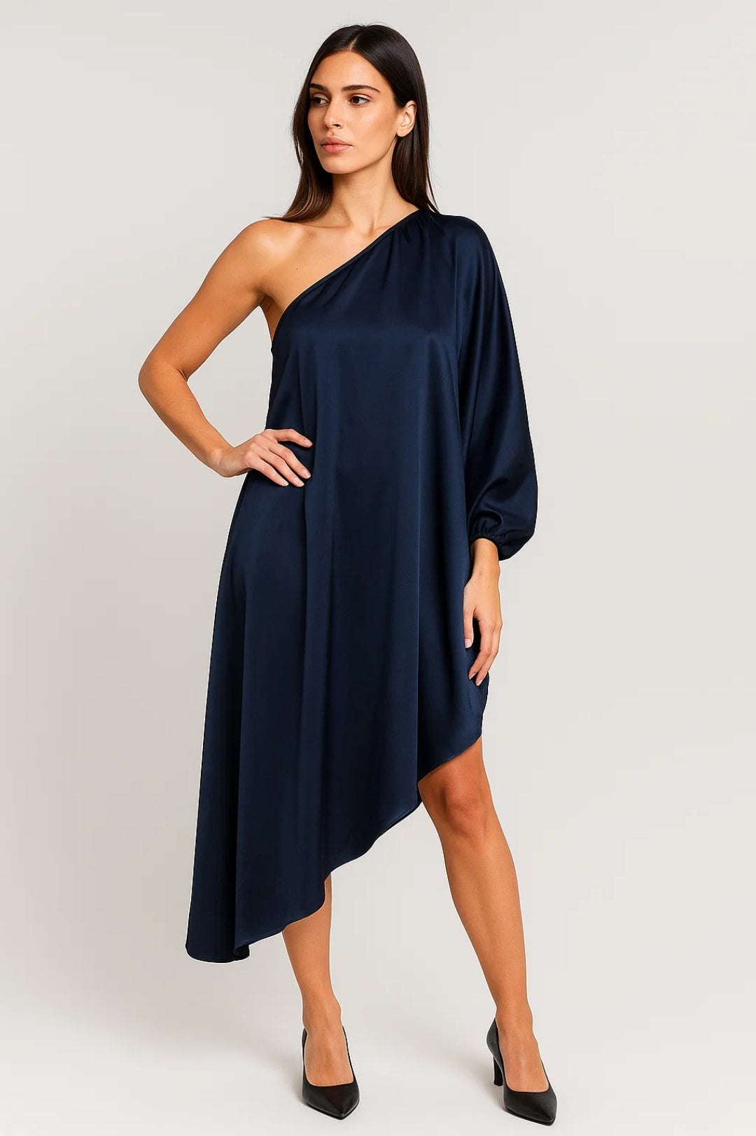 Midi Jurk Dames Asymmetrisch One Shoulder Mooi Chic - StudioMarella