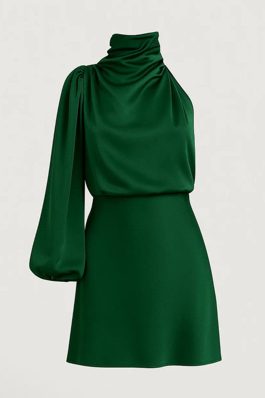 Elegante One Shoulder Mini Jurk Dames Hoge Hals - StudioMarella