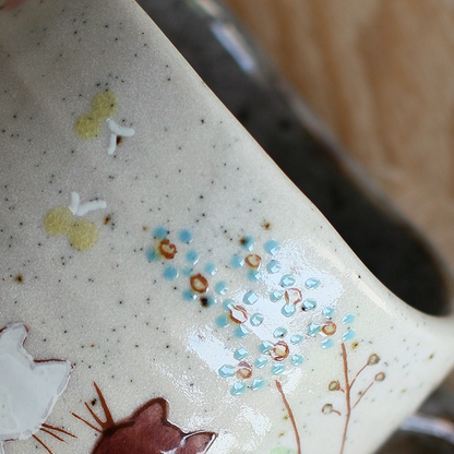 Handgeschilderde Japanse Kutani Keramiek Mok met Katten | Artisanale Theemok 8cm