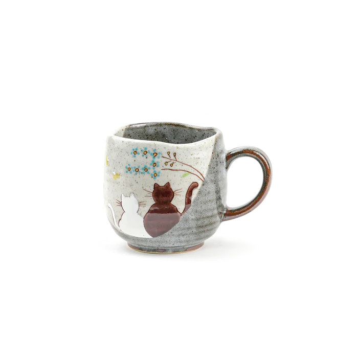 Handgeschilderde Japanse Kutani Keramiek Mok met Katten | Artisanale Theemok 8cm