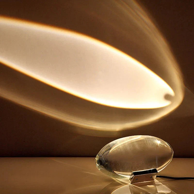Ovale Kristallen Tafellamp met Chroom Sokkel – LED Sfeerverlichting in Warm Wit, Blauw-Paars of Zonsondergangstinten – Stemmingslicht voor Slaapkamer en Woonruimte