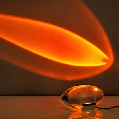 Ovale Kristallen Tafellamp met Chroom Sokkel – LED Sfeerverlichting in Warm Wit, Blauw-Paars of Zonsondergangstinten – Stemmingslicht voor Slaapkamer en Woonruimte