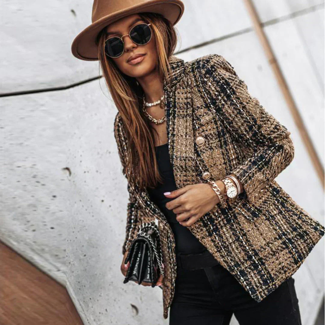 Dames Blazer Geruit Stijlvol Moderne Pasvorm