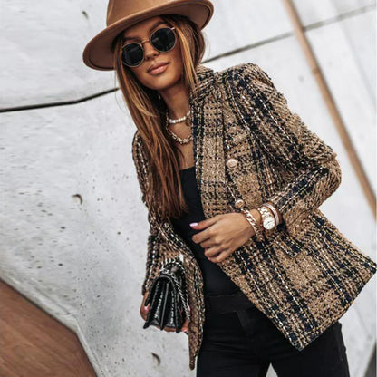 Dames Blazer Geruit Stijlvol Moderne Pasvorm