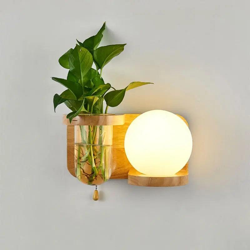 Wandlamp met Plantenbak – Hout & LED