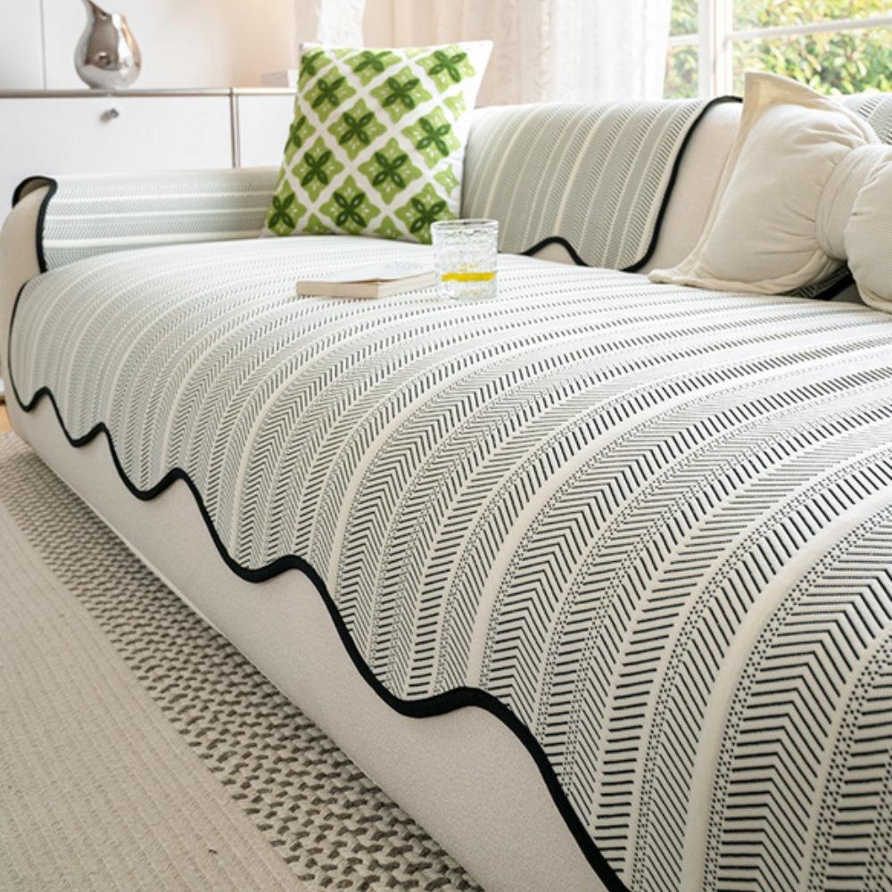 Visgraat Bankhoes met Schelpenrand – Zachte Microfiber Meubelhoezen voor Sofa en Fauteuil – Machinewasbaar en Ademend voor Alle Seizoenen