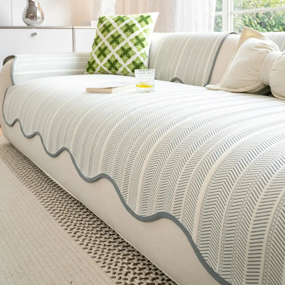 Herringbone Bankhoes met Scallop Rand – Beschermhoes voor Alle Seizoenen – Microvezel