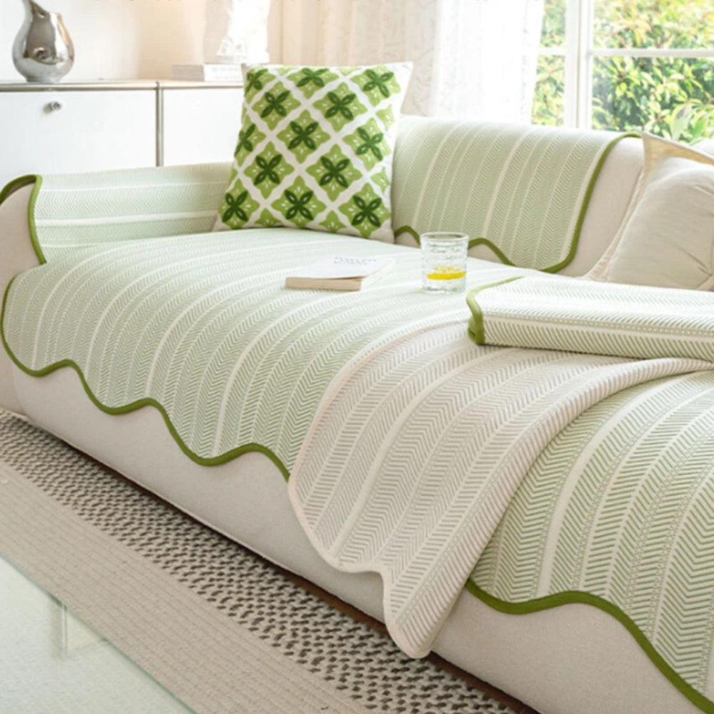 Visgraat Bankhoes met Schelpenrand – Zachte Microfiber Meubelhoezen voor Sofa en Fauteuil – Machinewasbaar en Ademend voor Alle Seizoenen