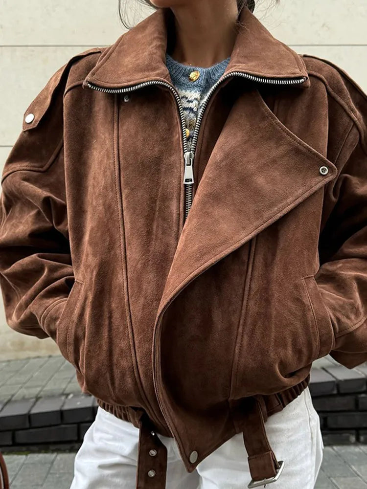 Dames Bikerjas Suède Oversized Stevig en Stijlvol