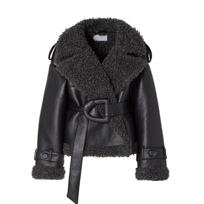 Dames Winterjas Oversized PU Leer Jas met Ceintuur