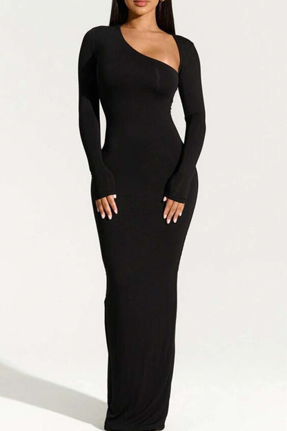 Maxi Jurk Dames Asymmetrisch Lange Mouw - StudioMarella