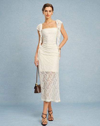 Ava | Dames Midi-jurk - Getextureerde Bloemen met Ruche, Perfect voor Zomer 4