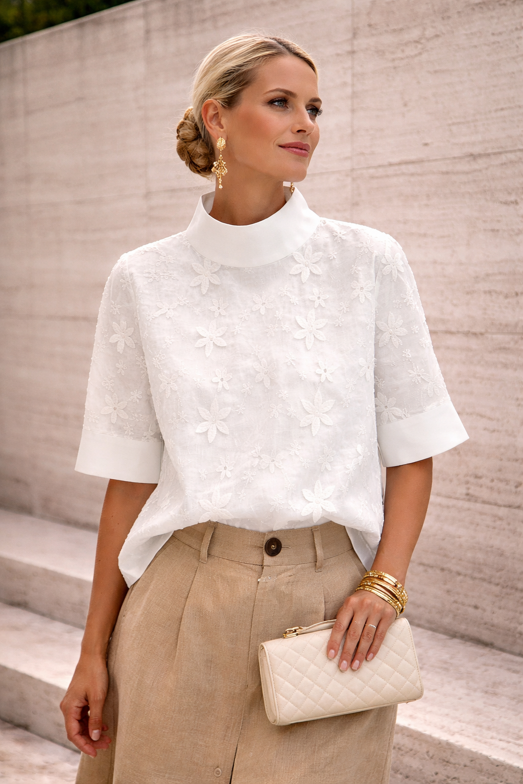 Damesblouse Hoge Hals Elegante Klassieke Stijl - StudioMarella