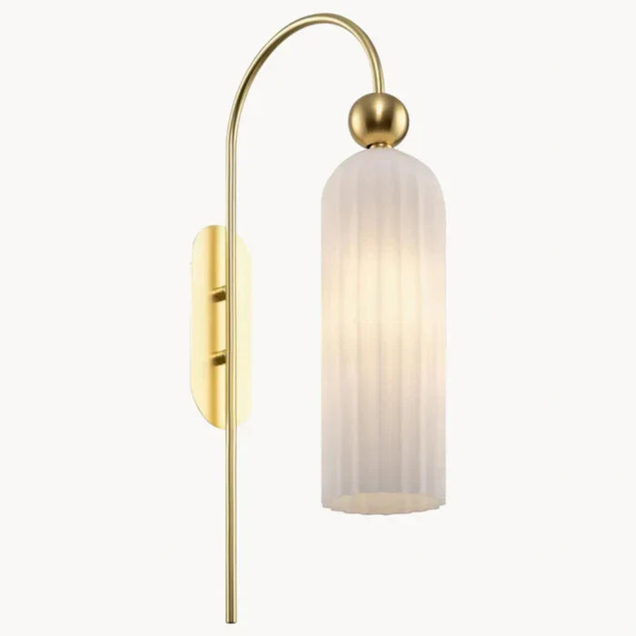 Geribbelde Glazen Wandlamp Cilindervorm met Gouden Fitting voor Gang, Slaapkamer, Woonkamer