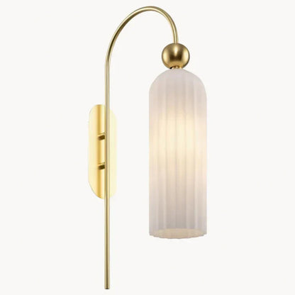 Geribbelde Glazen Wandlamp Cilindervorm met Gouden Fitting voor Gang, Slaapkamer, Woonkamer