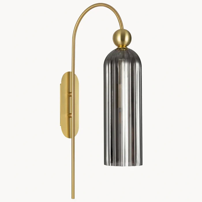 Geribbelde Glazen Wandlamp Cilindervorm met Gouden Fitting voor Gang, Slaapkamer, Woonkamer