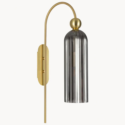 Geribbelde Glazen Wandlamp Cilindervorm met Gouden Fitting voor Gang, Slaapkamer, Woonkamer