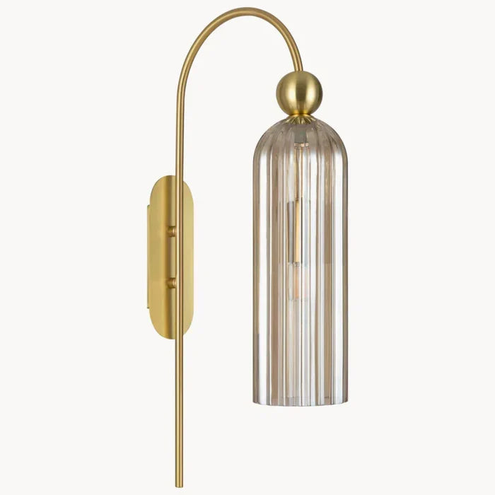 Geribbelde Glazen Wandlamp Cilindervorm met Gouden Fitting voor Gang, Slaapkamer, Woonkamer