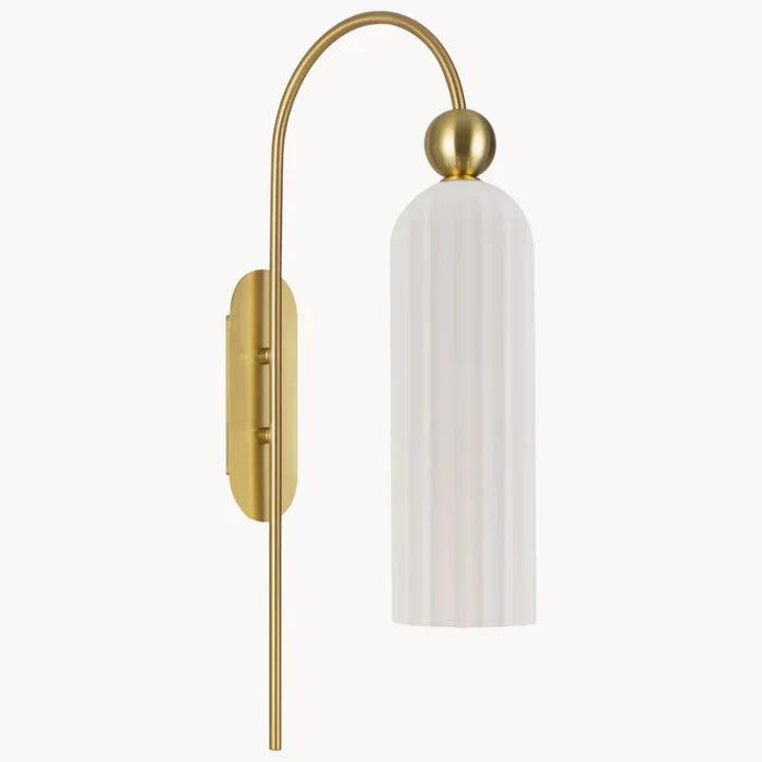 Geribbelde Glazen Wandlamp Cilindervorm met Gouden Fitting voor Gang, Slaapkamer, Woonkamer