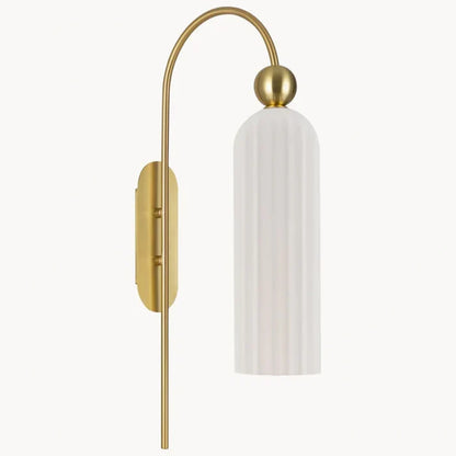 Geribbelde Glazen Wandlamp Cilindervorm met Gouden Fitting voor Gang, Slaapkamer, Woonkamer