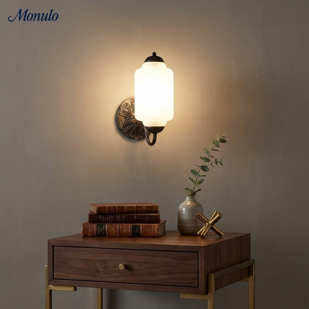 Eloise Vintage Scalloped Milk Glass Wall Sconce - Modern Accent Lighting for Bathroom and Bedroom
