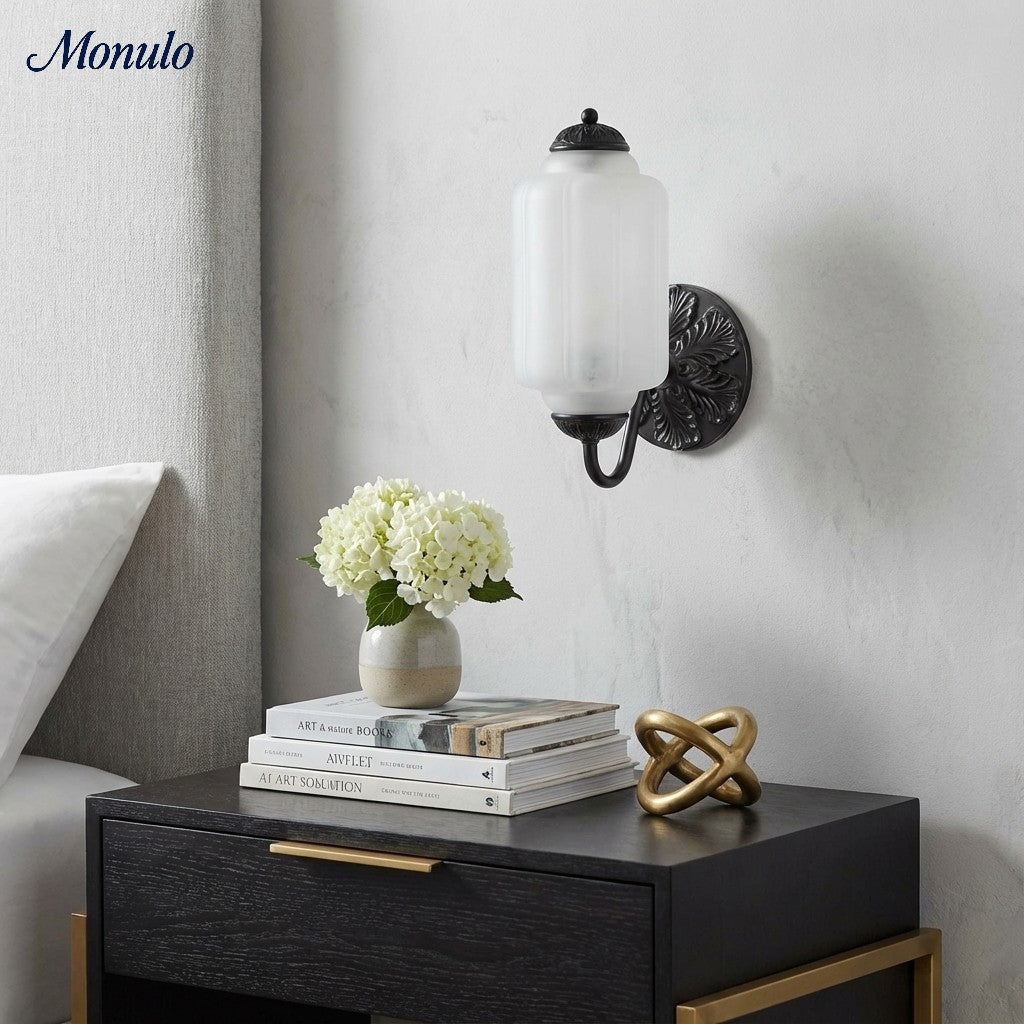Eloise Vintage Scalloped Milk Glass Wall Sconce - Modern Accent Lighting for Bathroom and Bedroom