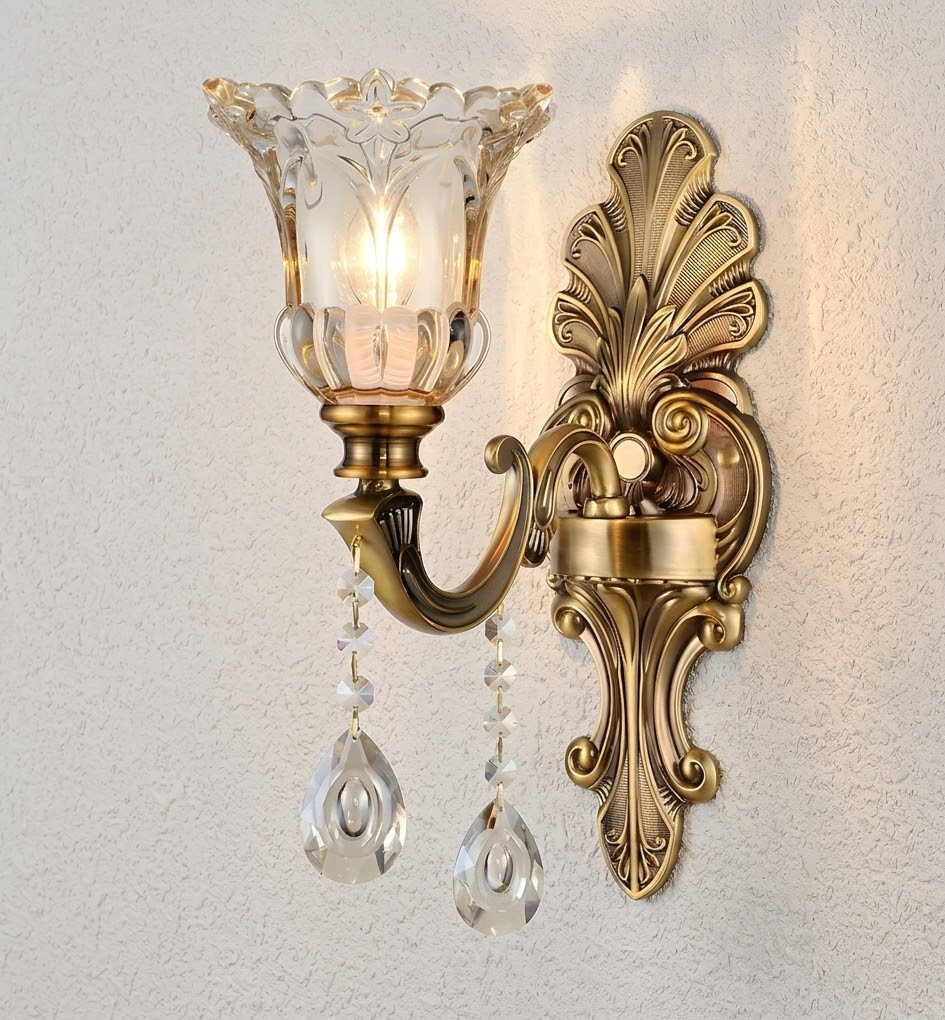 Vintage Wandlamp Goud Glas Dubbele Klassiek Warm Wit Licht Binnenwandlamp E14 Slaapkamer Woonkamer Hal Decoratief Verlichting Muurlamp