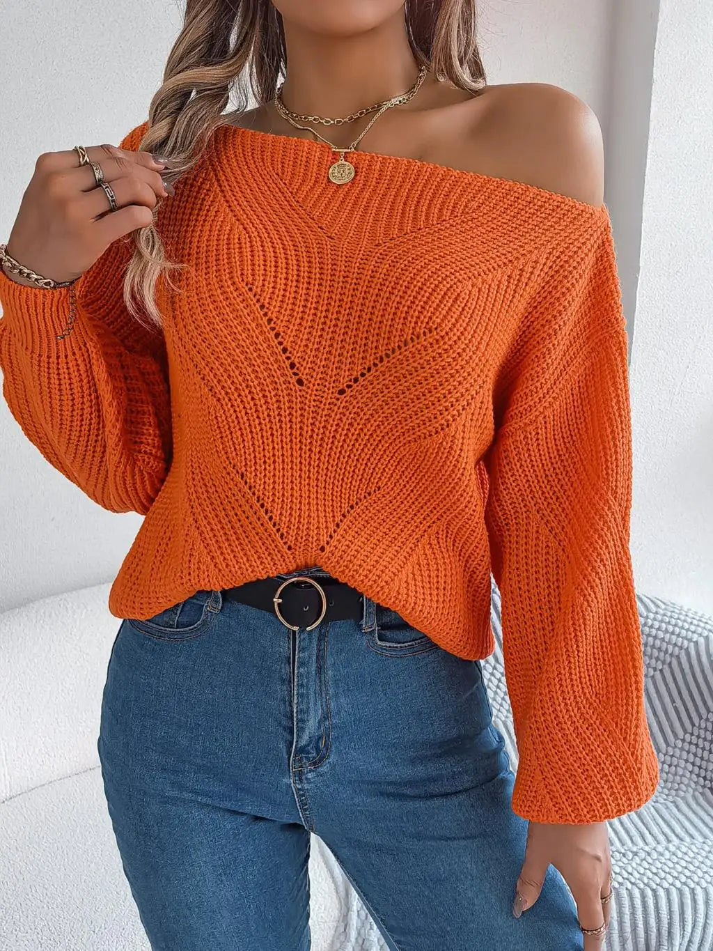 Off-shoulder Trui Zacht Gebreid Stijlvol Damestrui