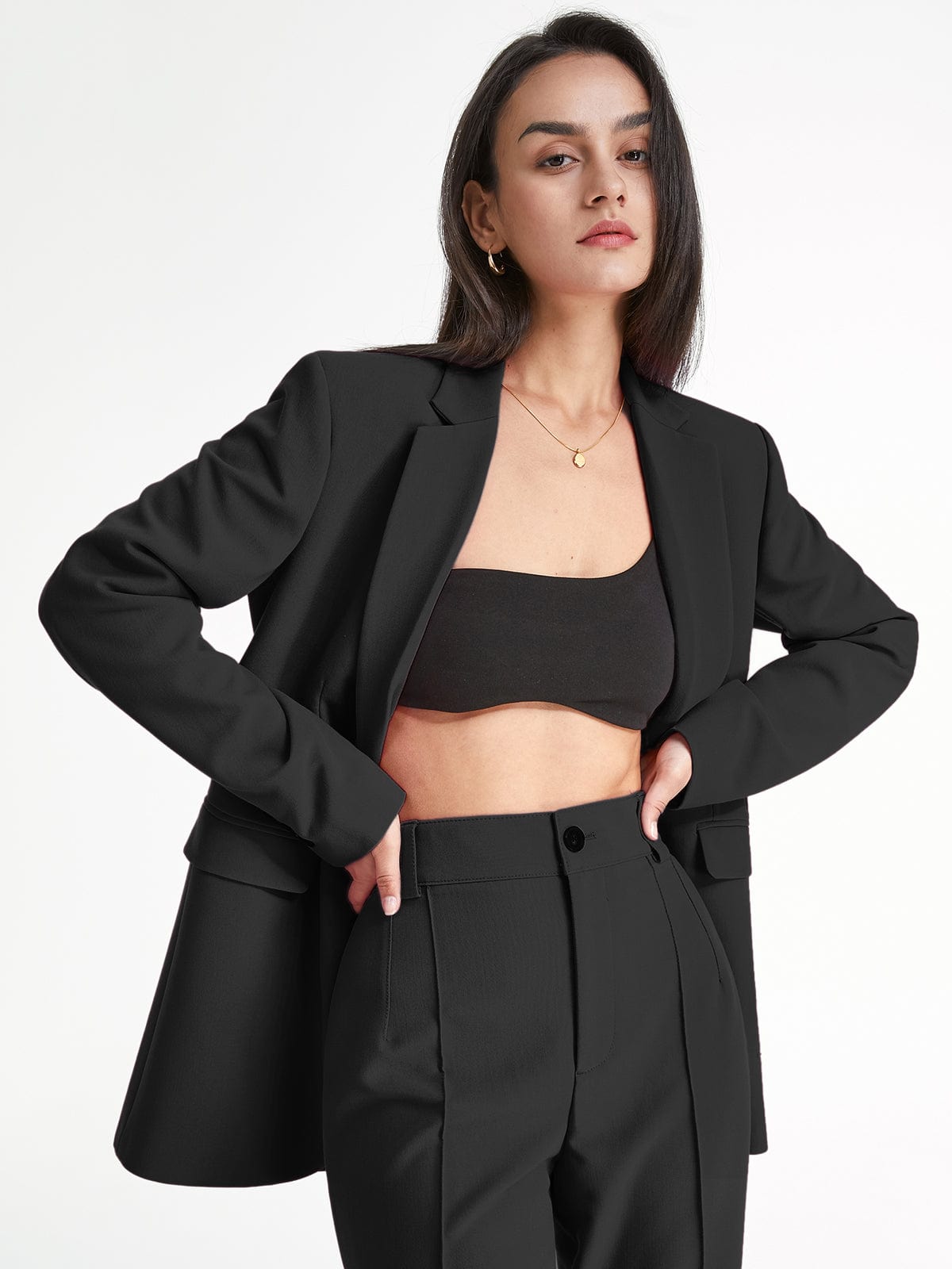 Oversized Blazer Lange Jas Effen Kleur Stijlvol