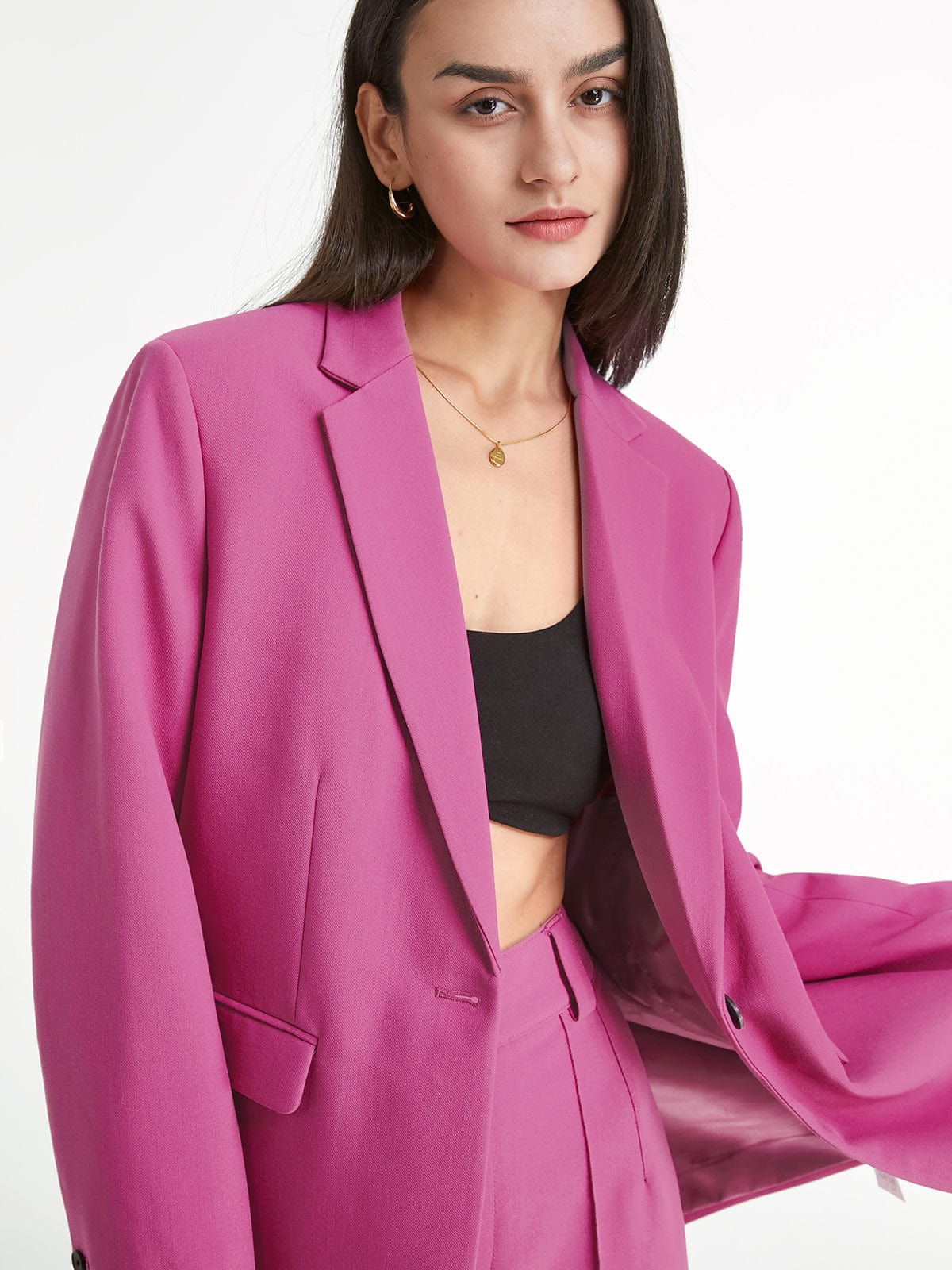Oversized Blazer Lange Jas Effen Kleur Stijlvol
