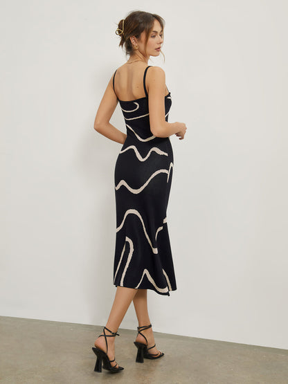 Jurk Abstract Patroon Dunne Schouderbandjes Zomerjurk
