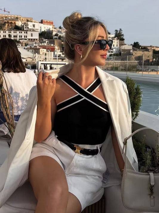 Vrouwelijke Cross Halter Top Elegante Zomerjurk - StudioMarella