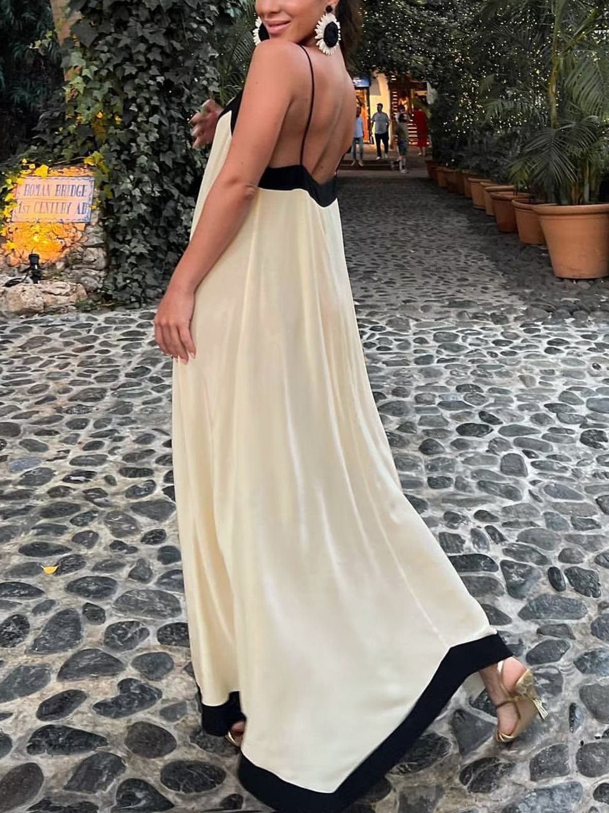 Zomerjurk Maxi V-hals met Contrasterende Bies